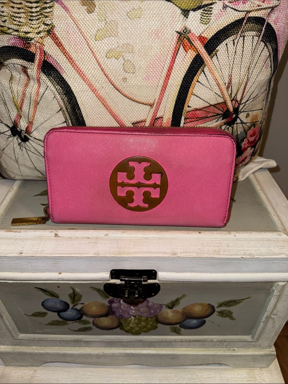 Tory Burch Pink Zip Around Wallet with Gold Hardware - GUC